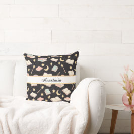 Personalized Bookish Girl Wizard Magic Name Dark Kussen