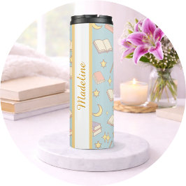 Personalized Bookish Girly Blue Cute Magic Name Thermosbeker