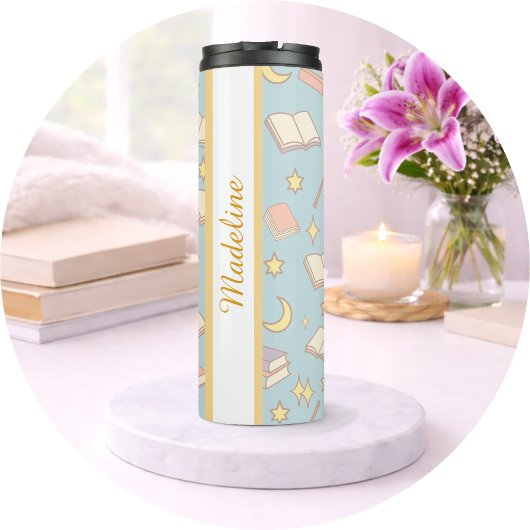 Personalized Bookish Girly Blue Cute Magic Name Thermosbeker
