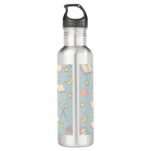 Personalized Bookish Girly Cute Wizard Name Blue Waterfles (Achterkant)