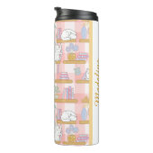 Personalized Bookish Girly Pink Cute Cat Name Thermosbeker (Geroteerd rechts)