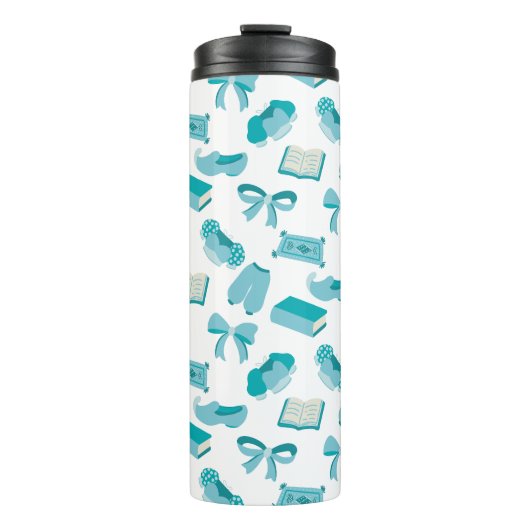 Personalized Bookish Girly Teal Cute Bow Name Thermosbeker (Voorkant)