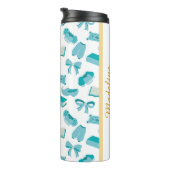 Personalized Bookish Girly Teal Cute Bow Name  Thermosbeker (Geroteerd rechts)