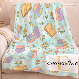 Personalized Bookish Magic Pastel Girl Name Green Fleece Deken