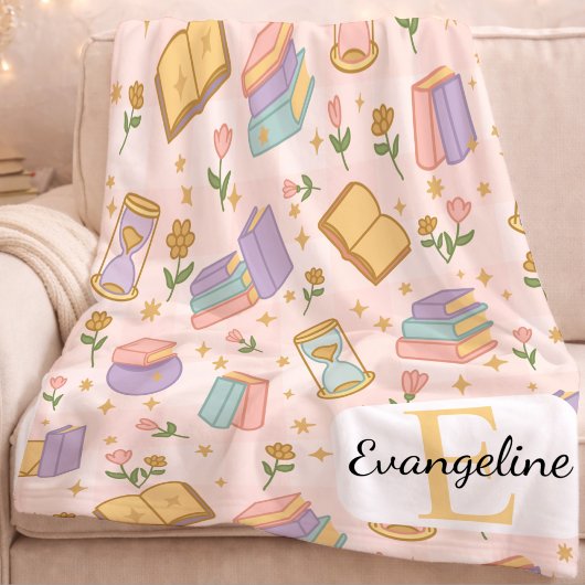 Personalized Bookish Magic Pastel Girl Name Pink Fleece Deken