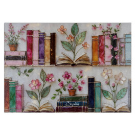Personalized Bookshelf Floral Cutting Board Gift Snijplank