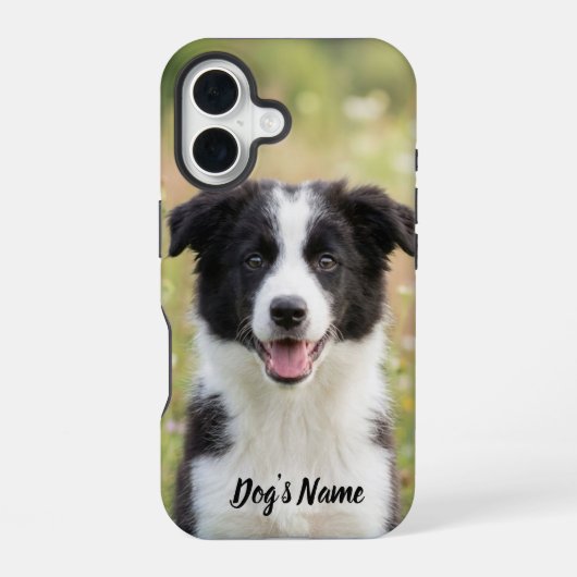 Personalized Border Collie Photo and Name  iPhone 16 Hoesje (Achterkant)