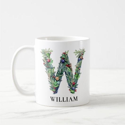 Personalized Botanical Christmas Monogram Letter W Koffiemok (Links)