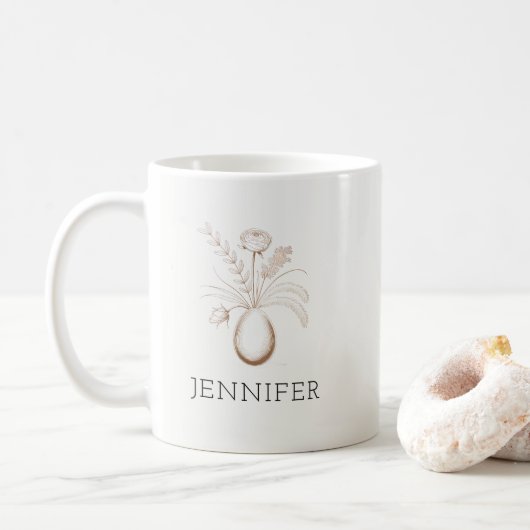 Personalized Botanical Easter Mug Elegant Gift Koffiemok (Met donut)
