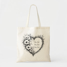 Personalized Botanical Heart Sketch Tote Bag