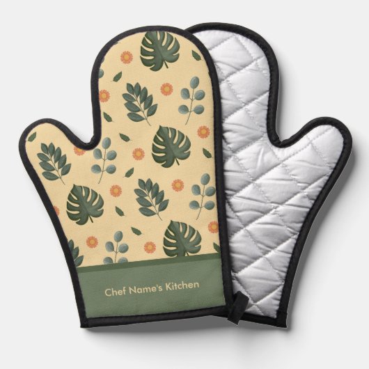 Personalized Botanical Name Cream and Sage Green Ovenwant (Voorkant / Achterkant)