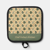 Personalized Botanical Name Cream and Sage Green Pannenlap (Voorkant)