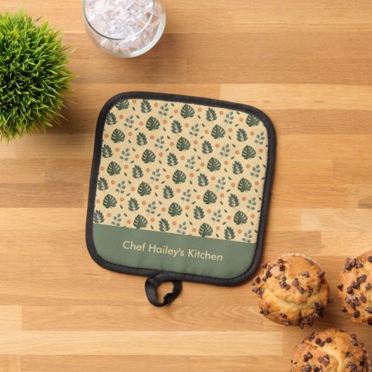 Personalized Botanical Name Cream and Sage Green Pannenlap (Top down)