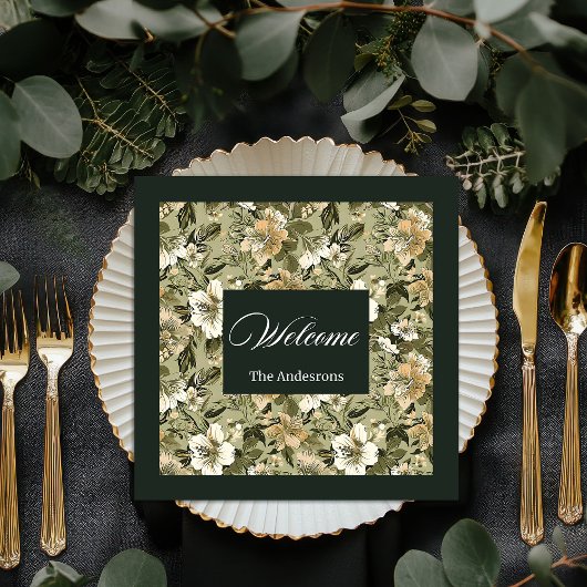 Personalized Botanical Napkins Lux Gold Accent Servet
