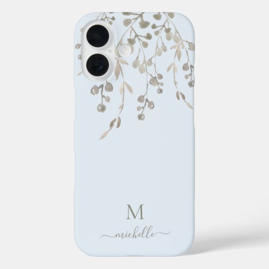 Personalized Botanical Watercolor Monogram Blue Case-Mate iPhone Case (Achterkant)