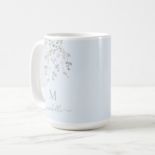 Personalized Botanical Watercolor Monogram Blue Koffiemok (Voorkant links)