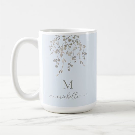 Personalized Botanical Watercolor Monogram Blue Koffiemok (Links)