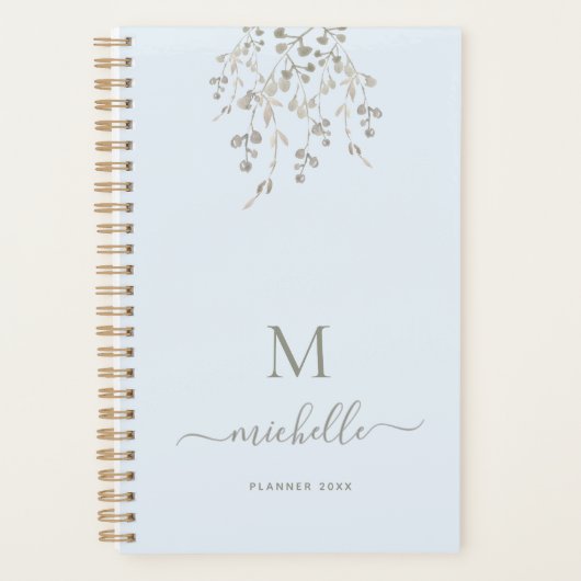 Personalized Botanical Watercolor Monogram Blue Planner (Voorkant)