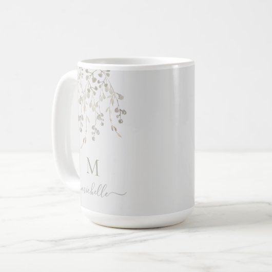 Personalized Botanical Watercolor Monogram Gray Koffiemok (Voorkant links)