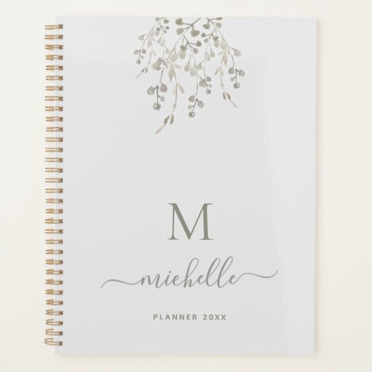 Personalized Botanical Watercolor Monogram Gray Planner (Voorkant)