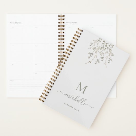 Personalized Botanical Watercolor Monogram Gray Planner (Display)