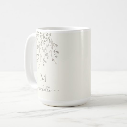 Personalized Botanical Watercolor Monogram Ivory Koffiemok (Voorkant links)