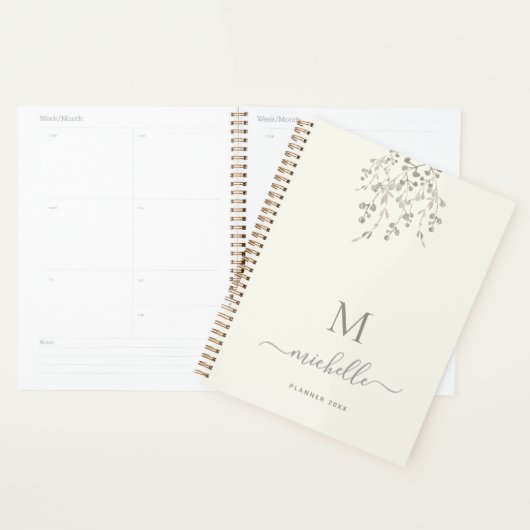 Personalized Botanical Watercolor Monogram Ivory Planner (Display)