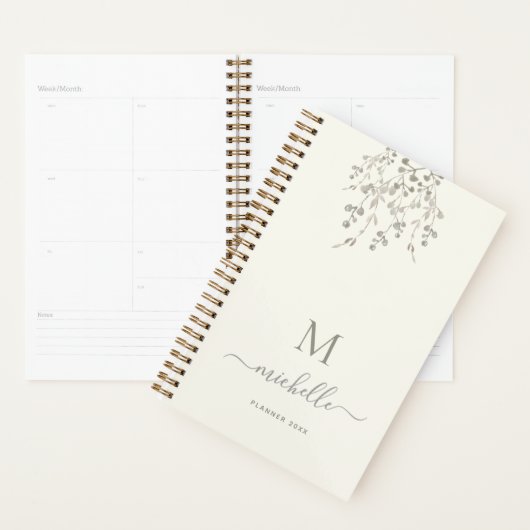 Personalized Botanical Watercolor Monogram Ivory Planner (Display)