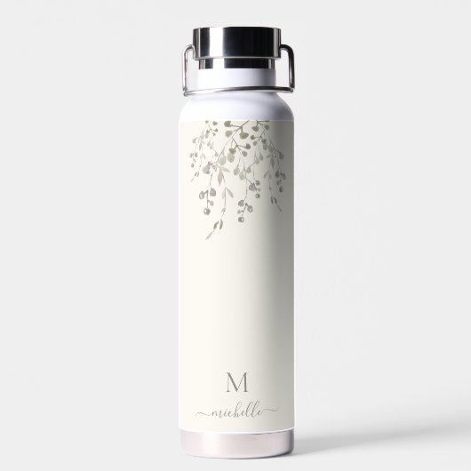 Personalized Botanical Watercolor Monogram Ivory Waterfles (Achterkant)