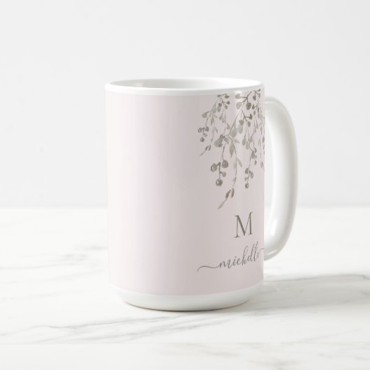 Personalized Botanical Watercolor Monogram Pink Koffiemok (Voorkant rechts)