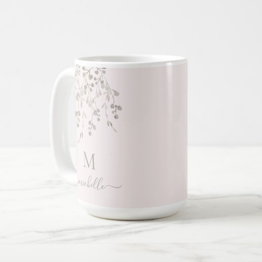 Personalized Botanical Watercolor Monogram Pink Koffiemok (Voorkant links)