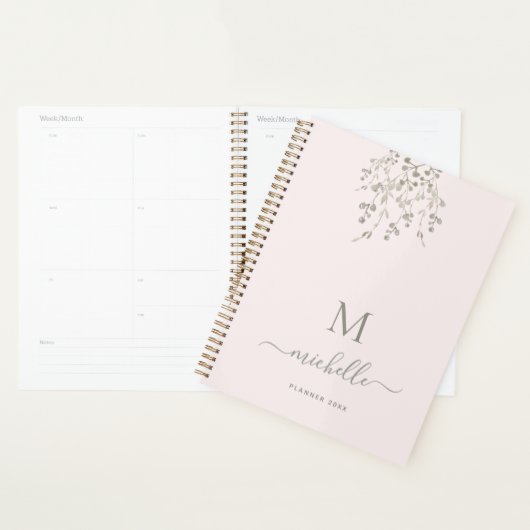 Personalized Botanical Watercolor Monogram Pink Planner (Display)
