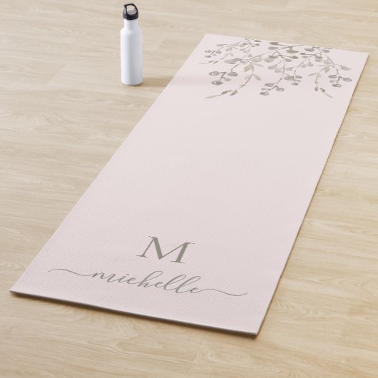 Personalized Botanical Watercolor Monogram Pink Yogamat (In situ)