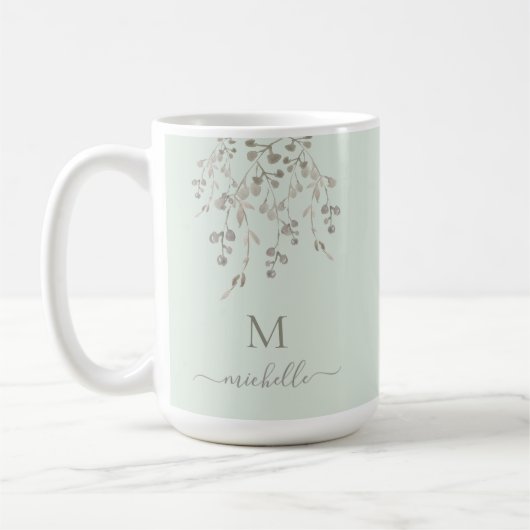 Personalized Botanical Watercolor Monogram Sage Koffiemok (Links)