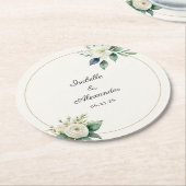 Personalized Botanical White Floral Wedding Ronde Kartonnen Onderzetter (Gebogen)