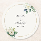 Personalized Botanical White Floral Wedding Ronde Kartonnen Onderzetter (Voorkant)