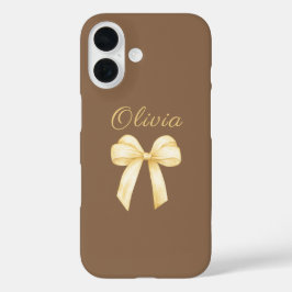 Personalized Bow Brown Aesthetic Coquette iPhone 16 Hoesje