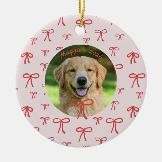 Personalized Bow Pattern Pet Photo Ornament (Voorkant)