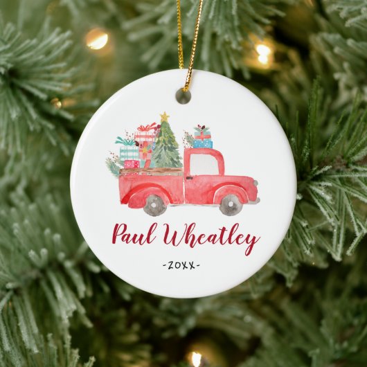 Personalized Boy Newborn Christmas Truck Ornament (Boom)