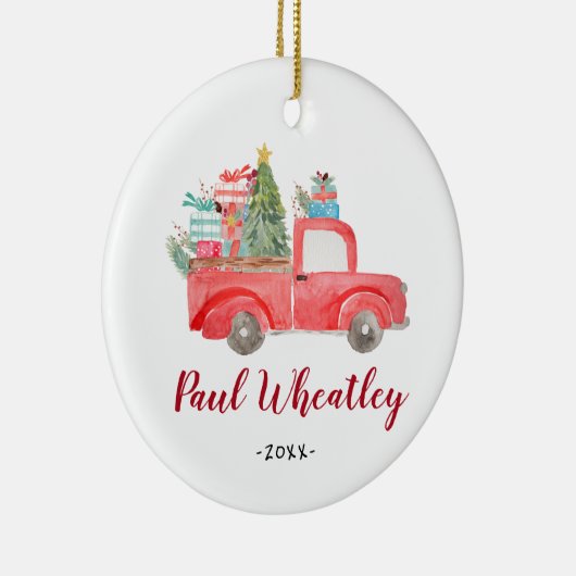 Personalized Boy Newborn Christmas Truck Ornament (Rechts)