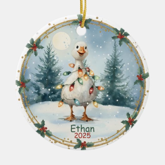 Personalized Boy Ornaments,Silly Goose Ornament  (Voorkant)