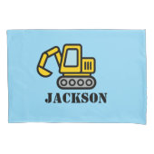 Personalized boy's room excavator pillow case kussensloop (Voorkant)