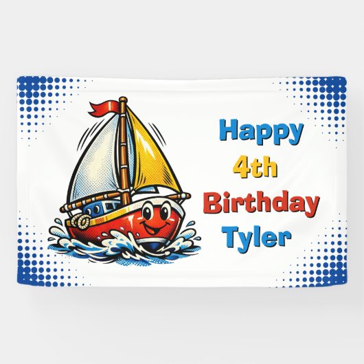 Personalized Boy's Sailboat Themed Birthday Party Spandoek (Horizontaal)