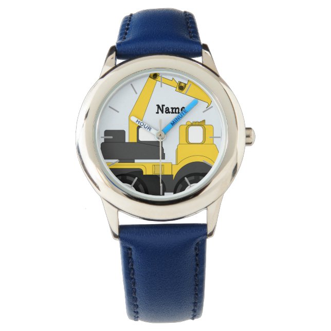 Personalized Boys Watch DIGGER TRUCK Voeg naam toe Horloge (Voorkant)