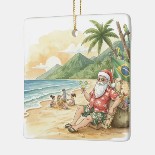 Personalized Brazilian Santa on Beach Christmas Keramisch Ornament (Links)