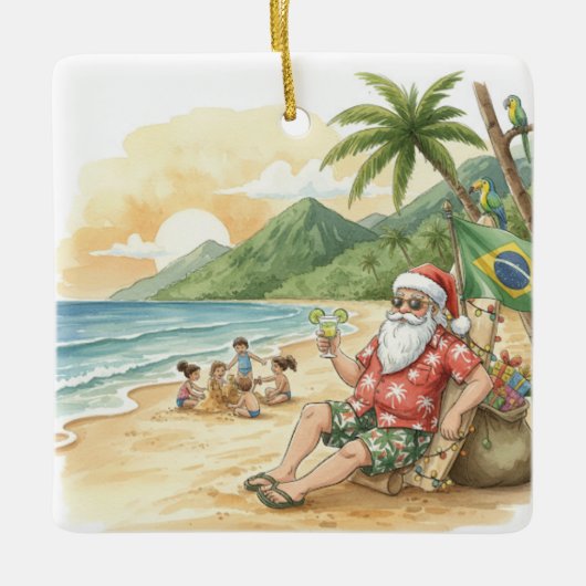 Personalized Brazilian Santa on Beach Christmas Keramisch Ornament (Voorkant)