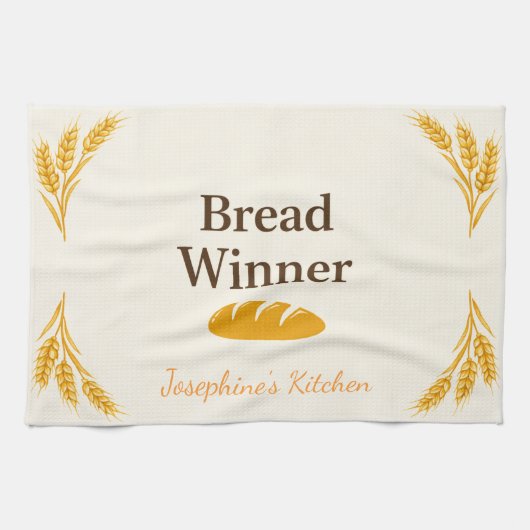Personalized Bread Winner Trendy Elegant Tea Towel Theedoek (Horizontaal)