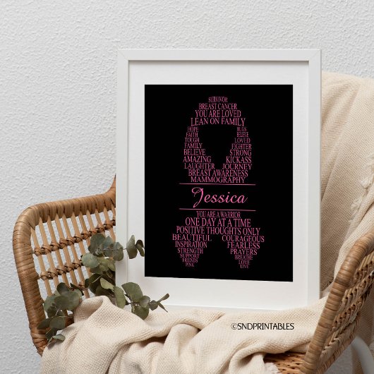Personalized Breast Cancer Ribbon Wall Art Poster