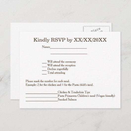 Personalized Bride & Groom RSVP and Menu Postcard (Voorkant / Achterkant)