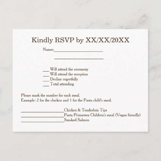 Personalized Bride & Groom RSVP and Menu Postcard (Voorkant)